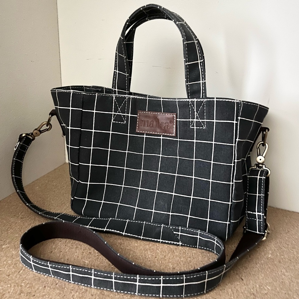 Mail a Mini Tote Bag Charcoal Windowpane Check